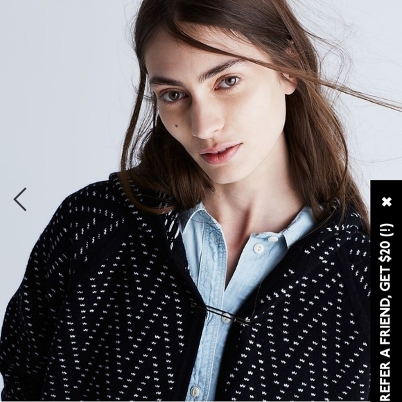 MADEWELL Hooded Herringbone Cardigan Sweater in Black, sz XS - Picture 5 of 16